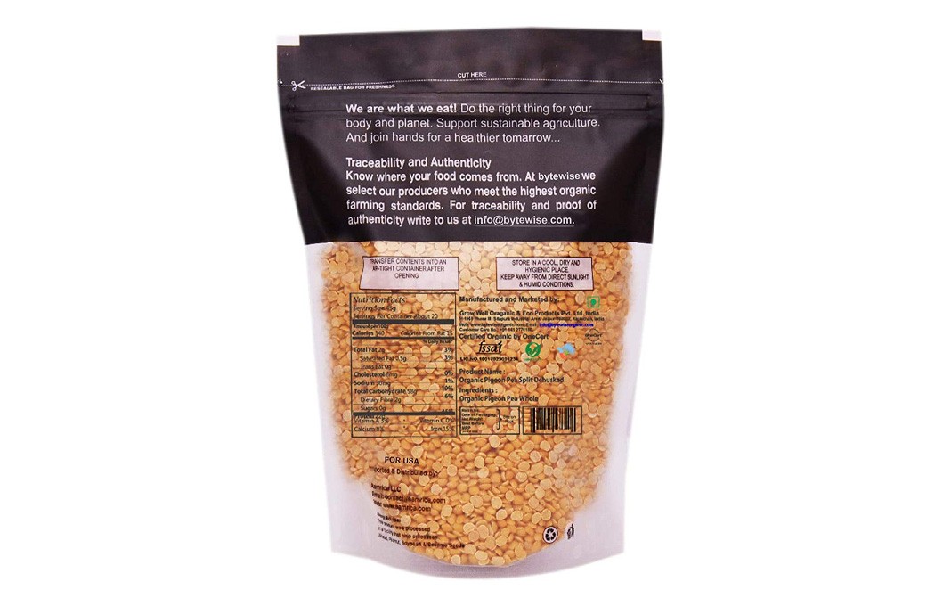 Bytewise Organic Toor Dal (Pigeon Pea Split Dehusked)   Pack  1 kilogram